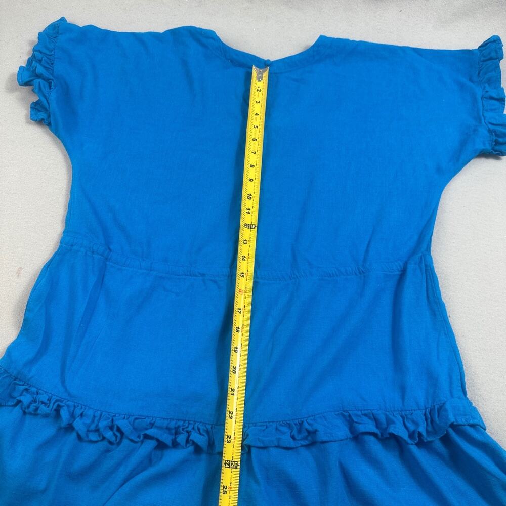 Umgee Blue Linen Blend Tiered Ruffle Romper V-Neck Drawstring A0244 Womens Small - Picture 14 of 16